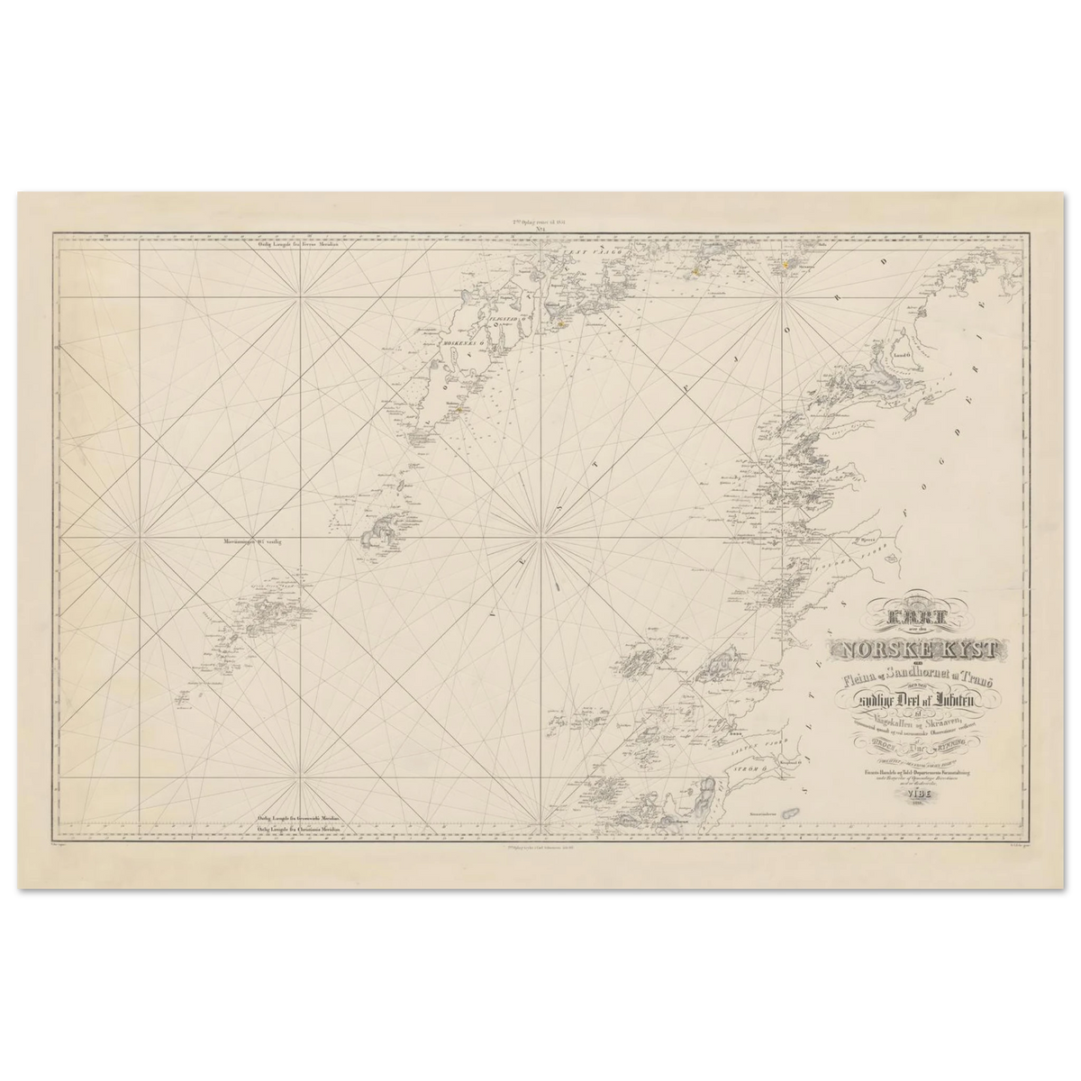 Norwegian coastal map print showing Lofoten and Bodø region