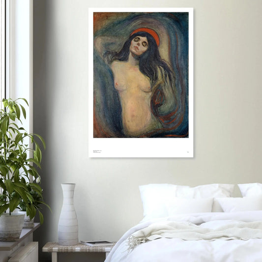 Edvard Munch, ‘Madonna’ (1894, Munch Museum) — Norwegian poster with poised head, flowing hair, and a glowing halo on wall.