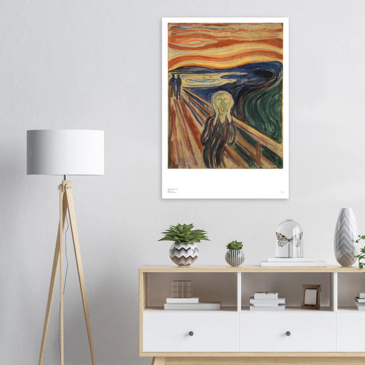 Edvard Munch, ‘The Scream’ (1910, painted) — Norwegian poster with cooler palette, measured brushwork, and iconic anguished figure on wall.