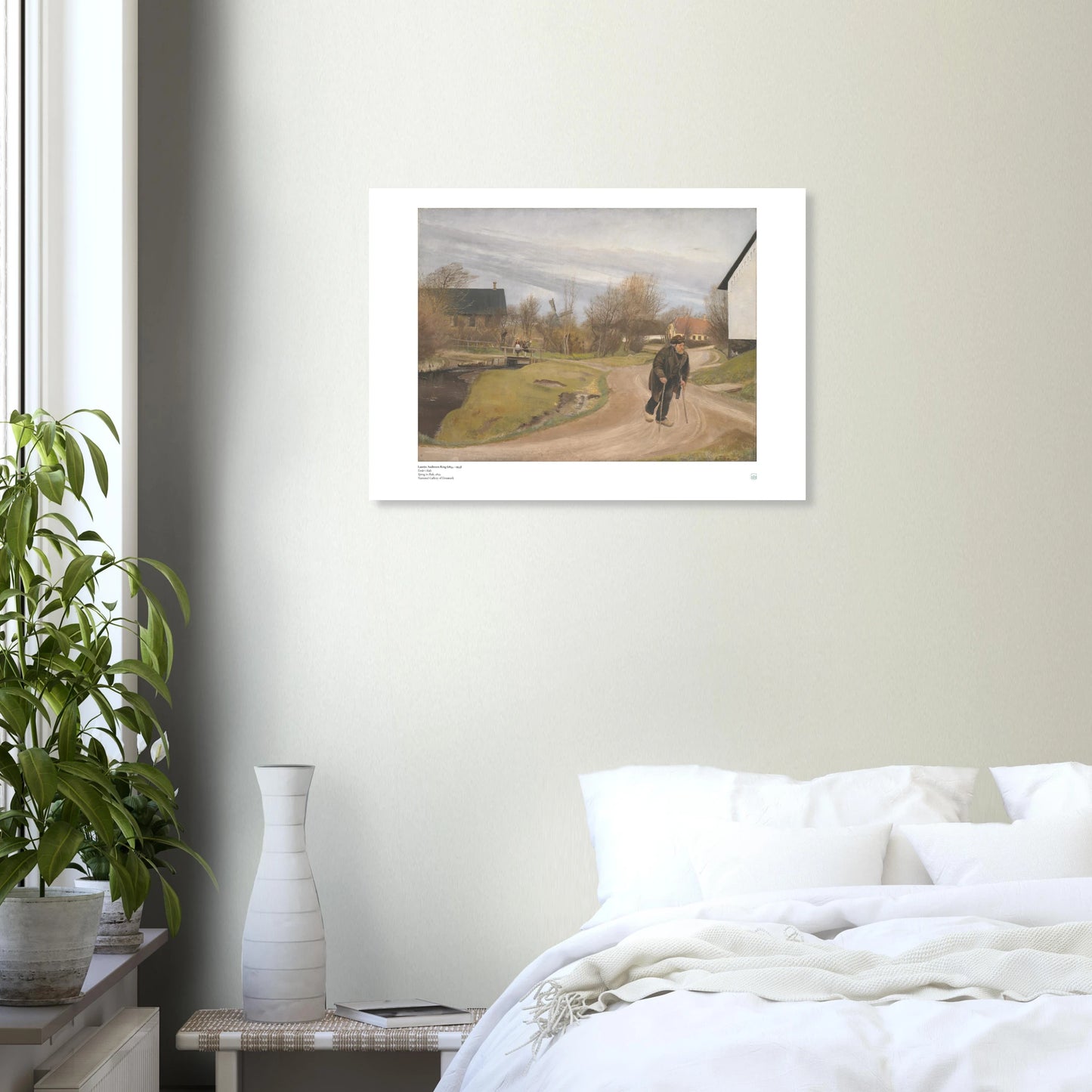 L.A. Ring, ‘Spring in Hals’ — Danish realism poster with fresh spring light over a quiet village scene in soft, natural tones on wall.