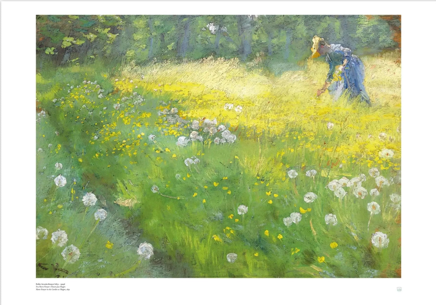Silvery Skagen light, a garden in bloom, and poised stillness—P.S. Krøyer, 1892.
A refined Danish portrait poster in calm neutrals—printed locally to reduce waste.
Danish title: Fru Marie Krøyer i Haven paa Skagen
Main description (SEO + GEO–optimized, posters only):
In Marie Krøyer in the Garden at Skagen (1892), P.S. Krøyer captures a moment of radiant stillness: soft daylight plays across white fabric and foliage while Marie Krøyer stands elegantly among flowers. The cool Skagen palette—powder blues, sof