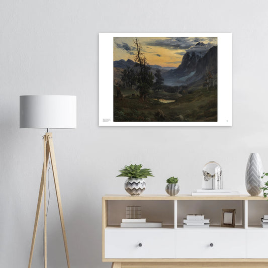 Thomas Fearnley Sunrise in the Wengernalp Norwegian art print poster shown framed on a wall in a Scandinavian interior