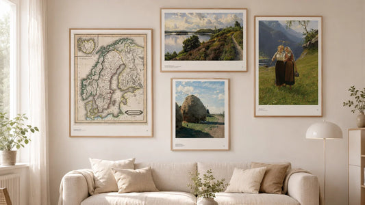 Collection of scandinavian art print and vintages maps