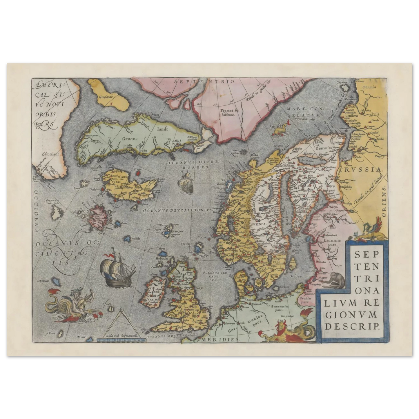16th century Scandinavian map print by Ortelius