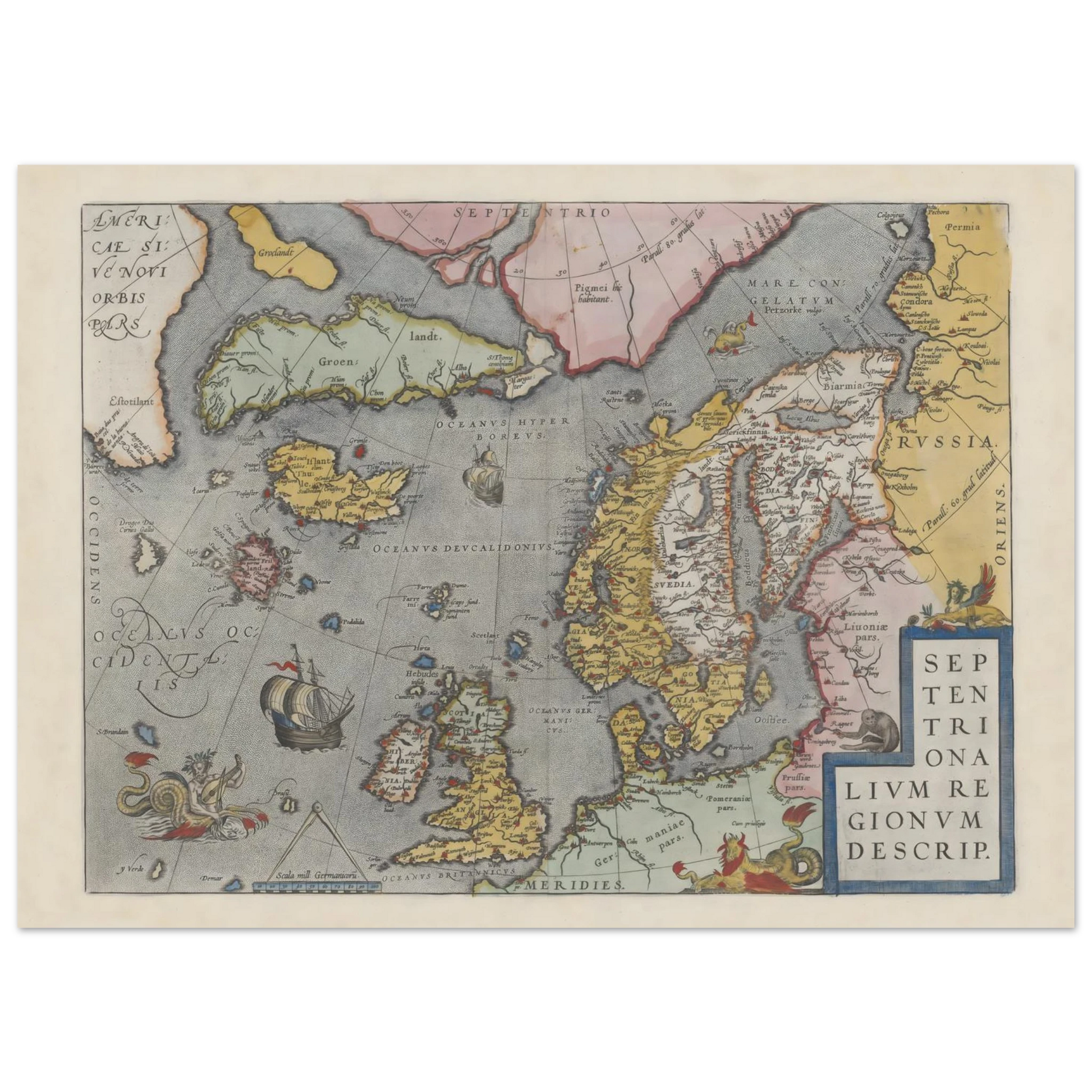16th century Scandinavian map print by Ortelius