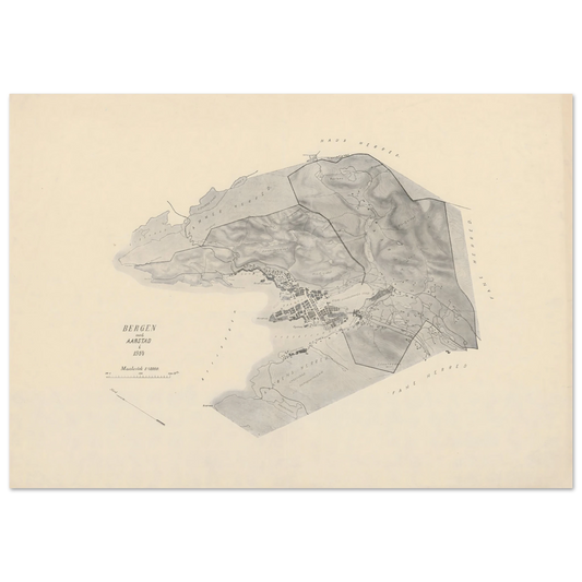 Bergen and Aarstad 1914 map print Norwegian wall art