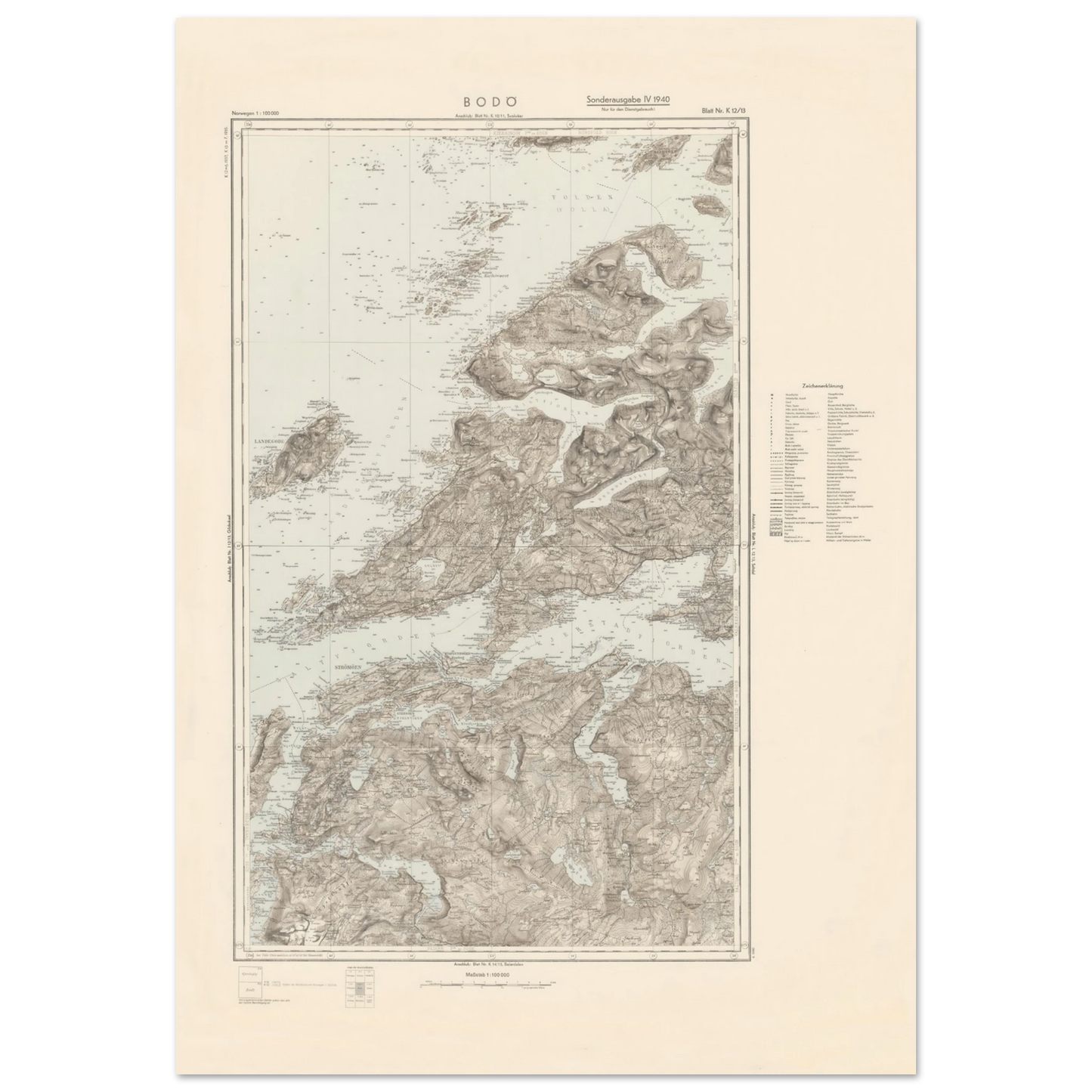 Bodø 1940 historic Norway map print
