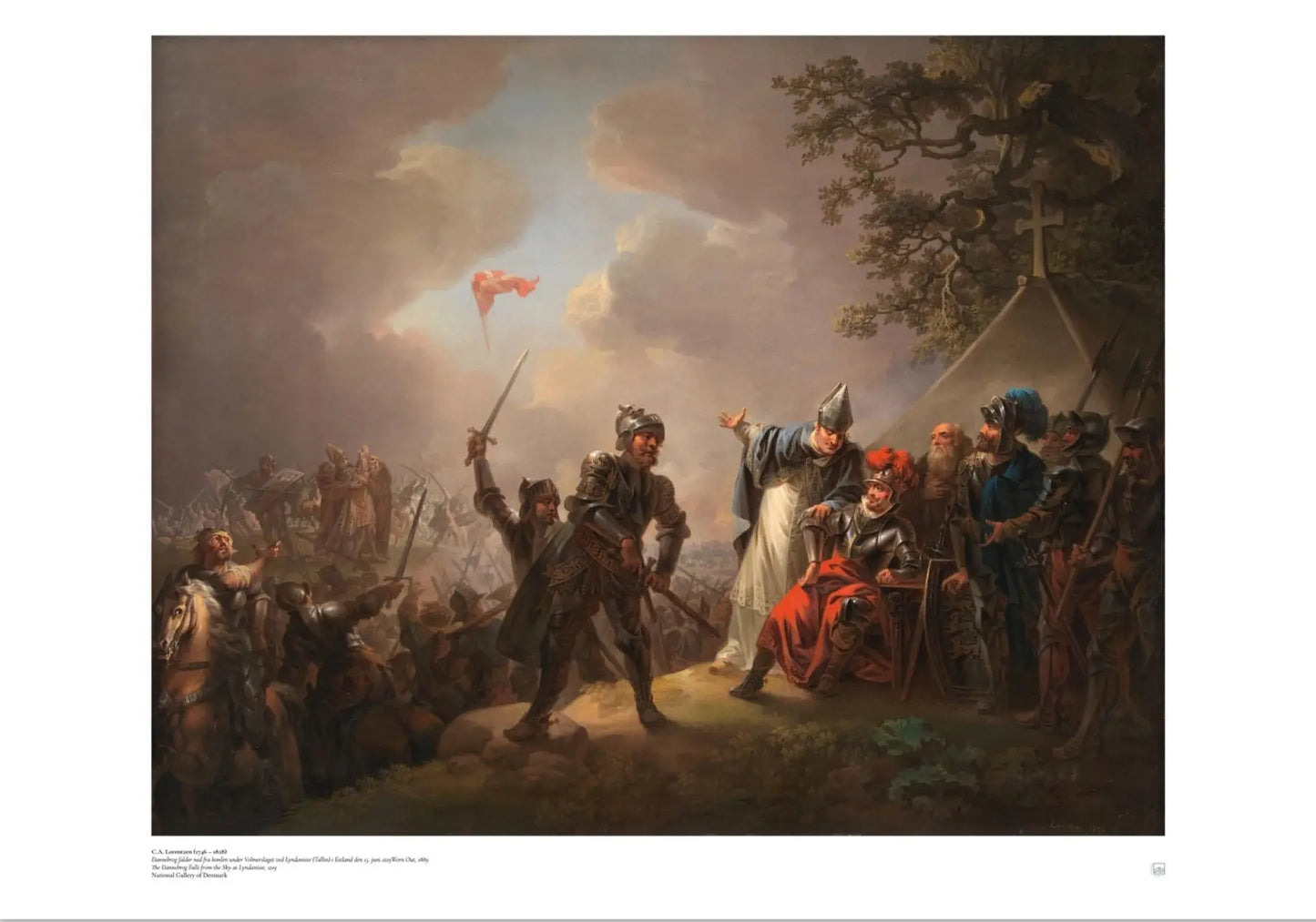 C.A. (Christian August) Lorentzen: Dannebro Falling From the Sky. Danish, Scandinavian art print