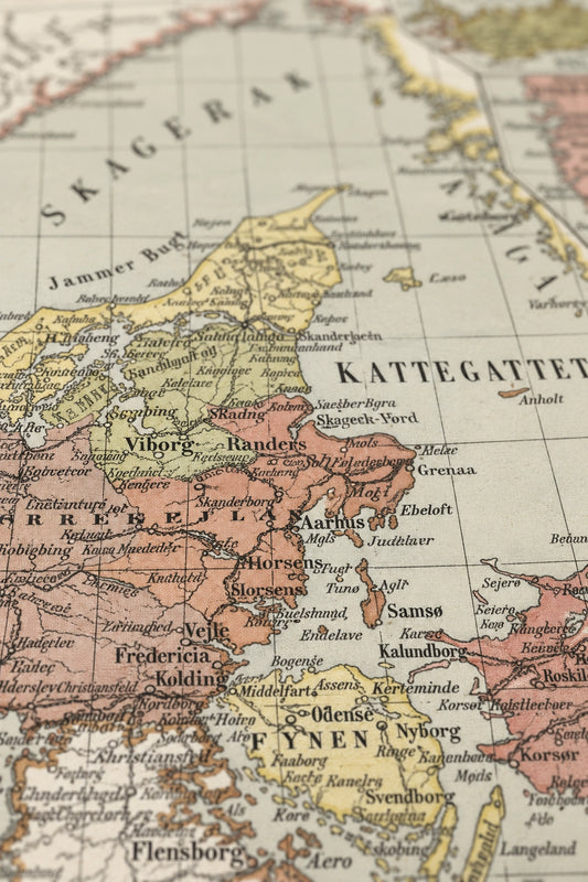 Danmarkskort fra 1878 med Grønland, Færøerne og Island