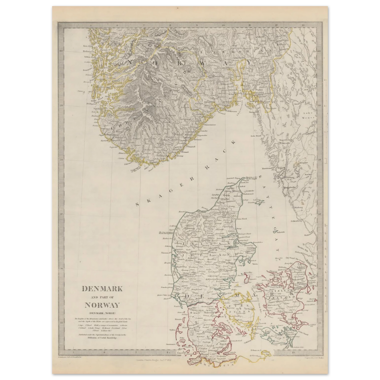 Denmark and Part of Norway 1833 historic map print