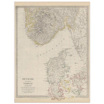 Denmark and Part of Norway 1833 historic map print