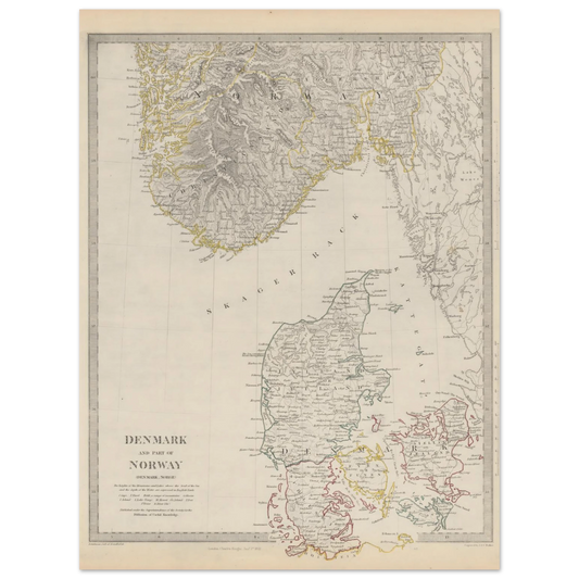 Denmark and Part of Norway 1833 historic map print
