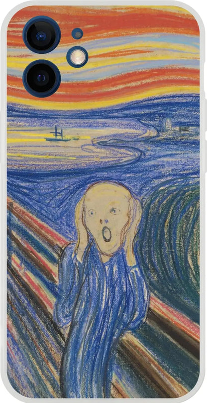 Edvard Munch, ‘The Scream’ (1895, pastel) — frosted Flexi TPU iPhone case with bold graphic lines and saturated sky.