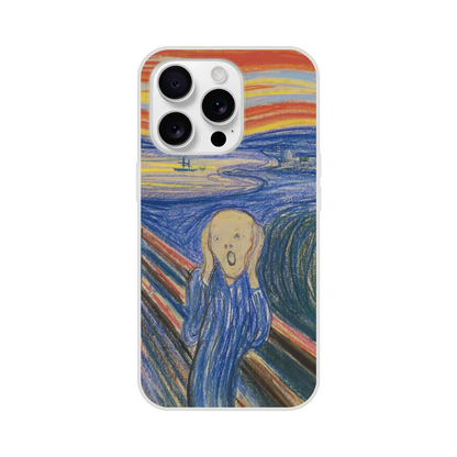 Edvard Munch, ‘The Scream’ (1895, pastel) — frosted Flexi TPU iPhone case with bold graphic lines and saturated sky.