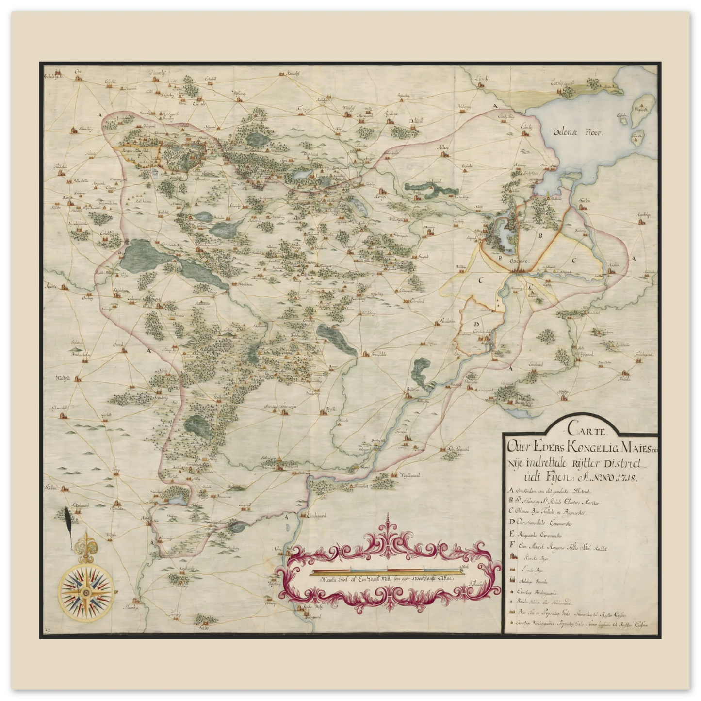 Fyn map print from 1718