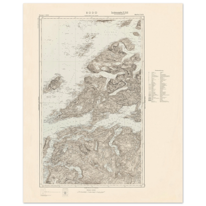 Historic Bodø map poster with fjords and islands