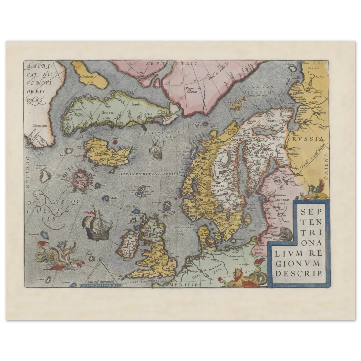 Historic Northern Europe map print by Abraham Ortelius