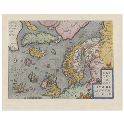Historic Northern Europe map print by Abraham Ortelius