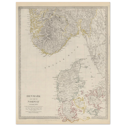 Historic map poster of Denmark and southern Norway