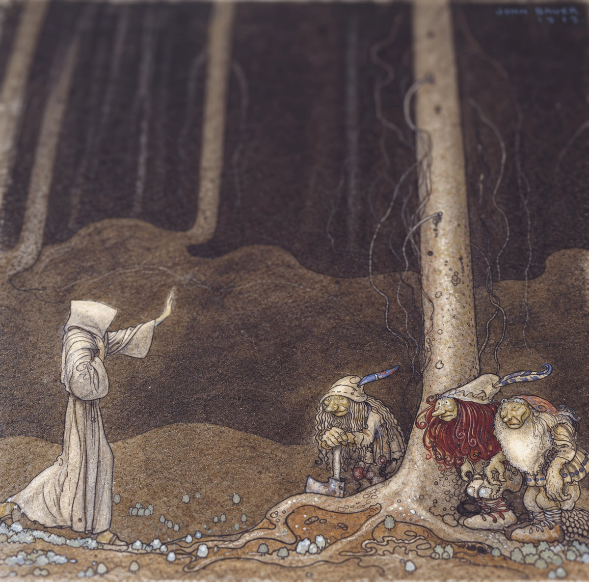 John Bauer: Brother St. Martin and the Three Trolls (1913) | Swedish Art Print