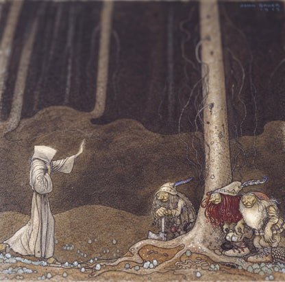 John Bauer: Brother St. Martin and the Three Trolls (1913) | Swedish Art Print