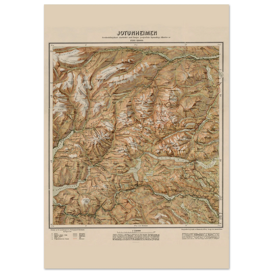 Jotunheimen 1917 map print Norwegian historical wall art