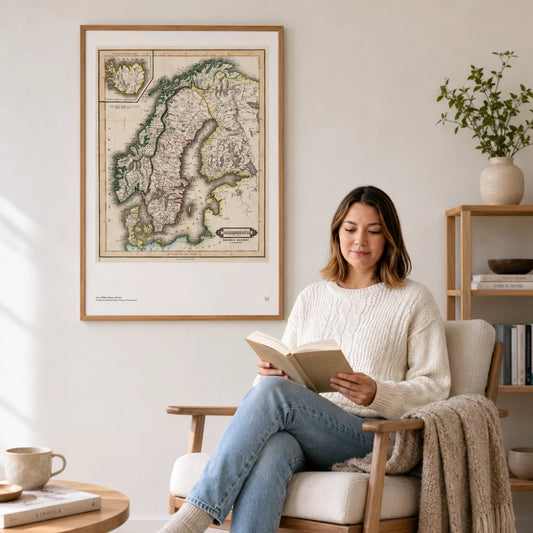 A historic map of Scandinavia for homes with roots, memory, and quiet Nordic style