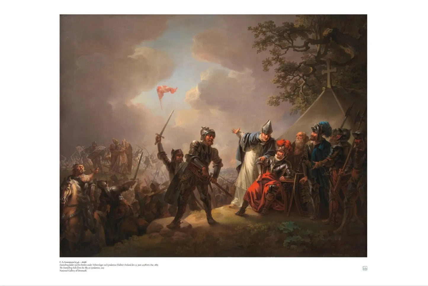 C.A. (Christian August) Lorentzen: Dannebro Falling From the Sky. Danish, Scandinavian art print