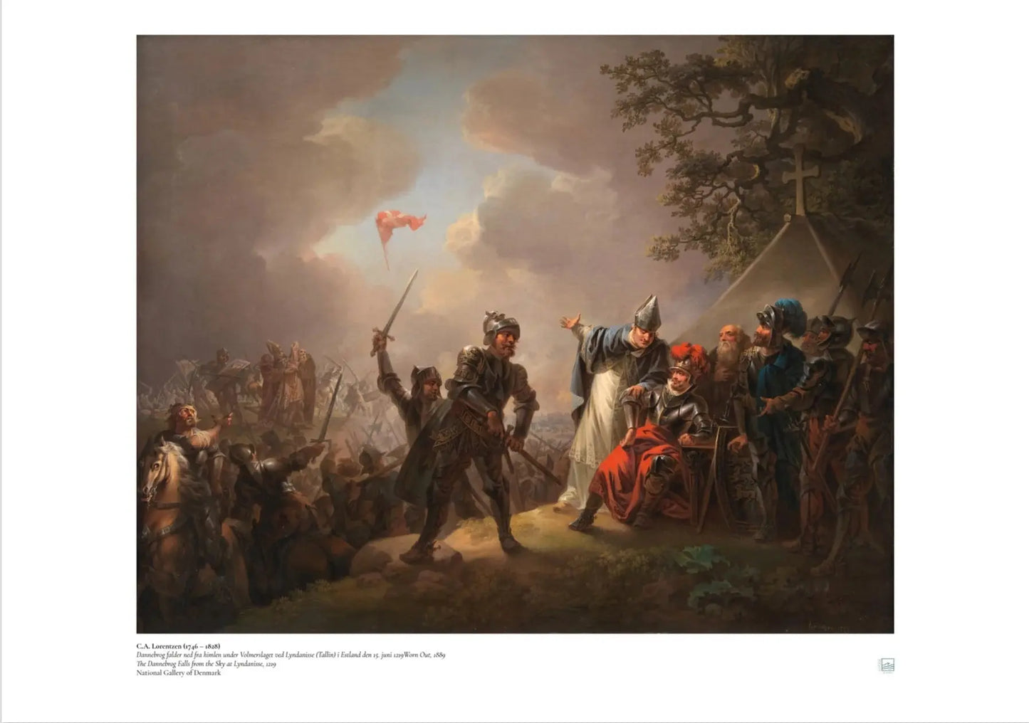 C.A. (Christian August) Lorentzen: Dannebro Falling From the Sky. Danish, Scandinavian art print
