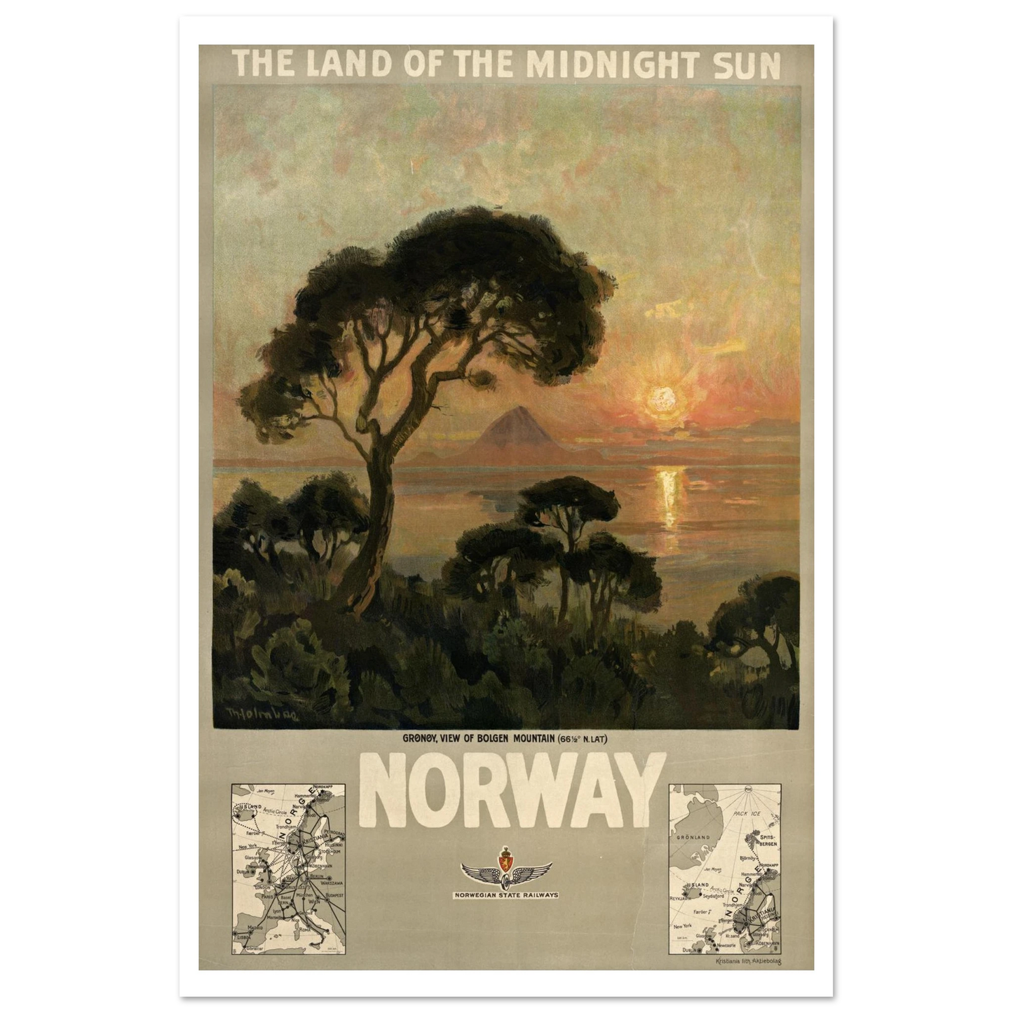 Norway travel poster The Land of the Midnight Sun