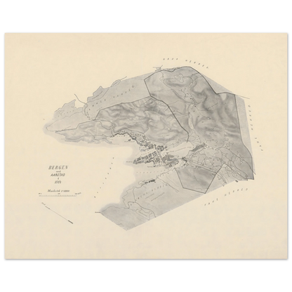 Norwegian city map print of Bergen and Aarstad