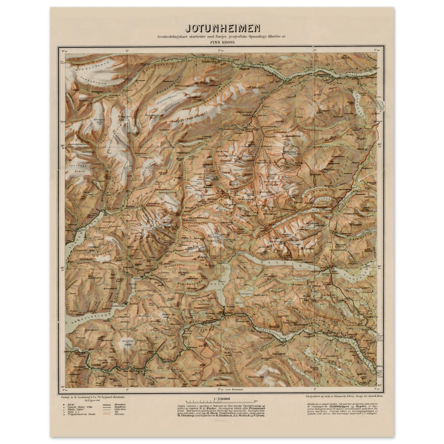 Norwegian mountain map poster of Jotunheimen