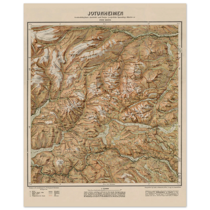 Norwegian mountain map poster of Jotunheimen