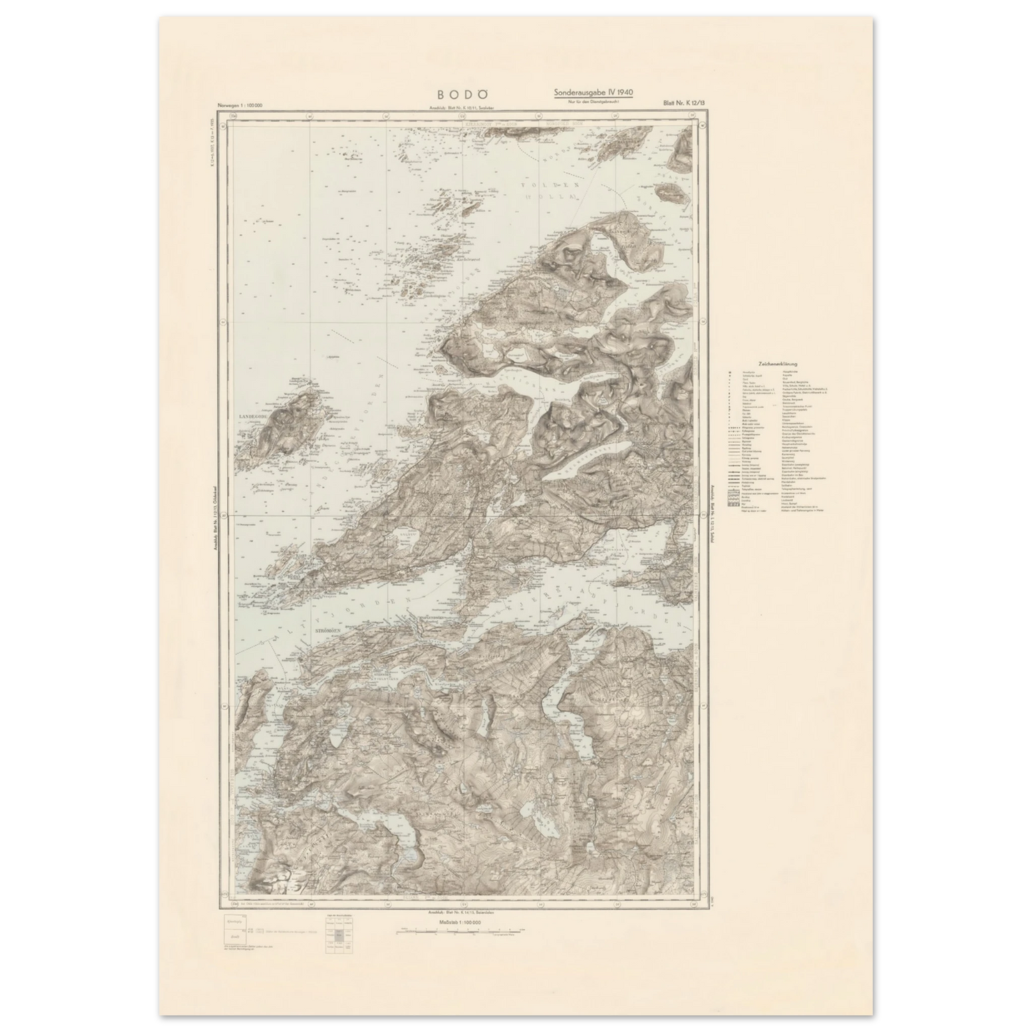 Old Norwegian map print of Bodø region