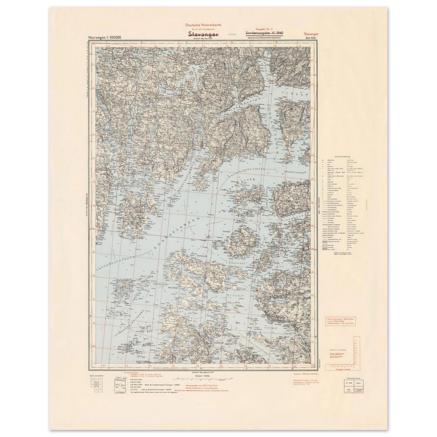 Old Norwegian map print of Stavanger region