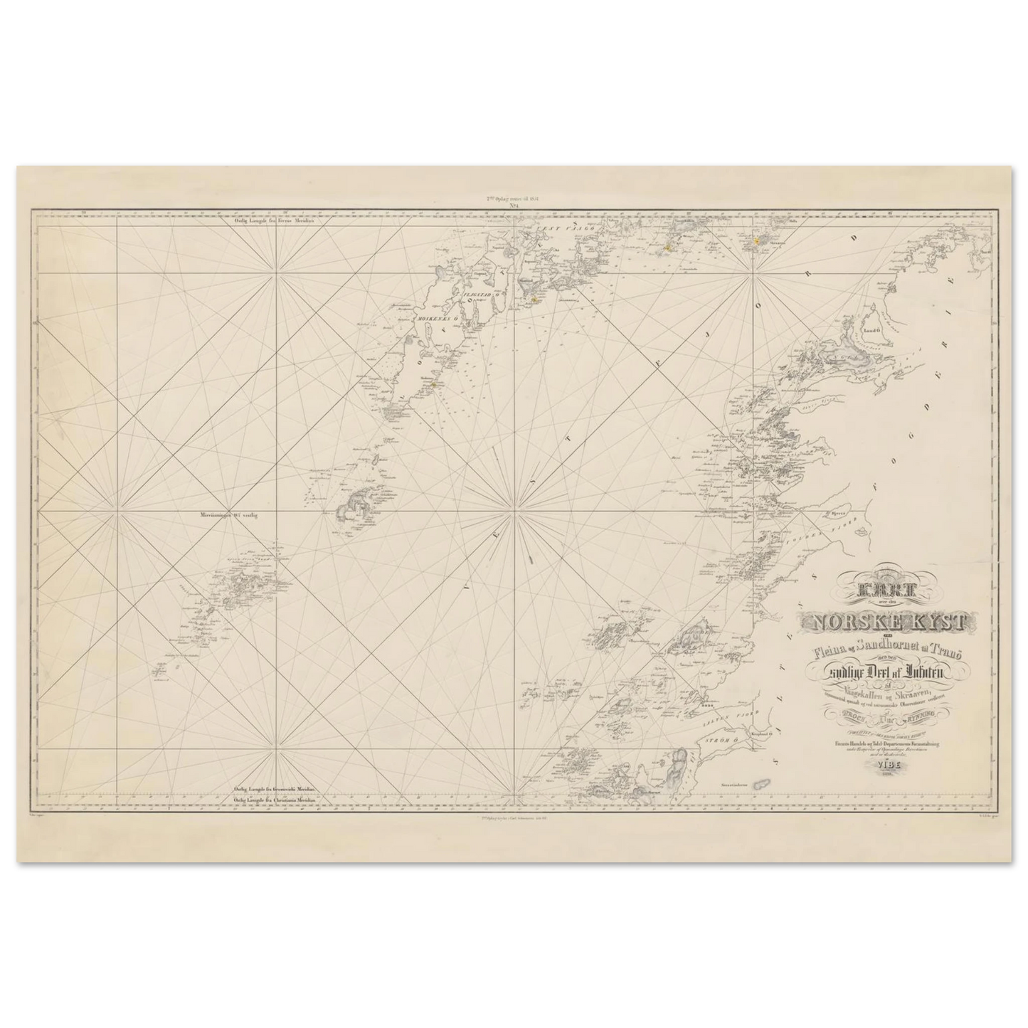 Old map of Lofoten and Bodø Norway