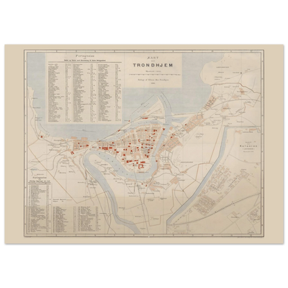 Old map of Trondheim Norway with Nidelva and Lademoen