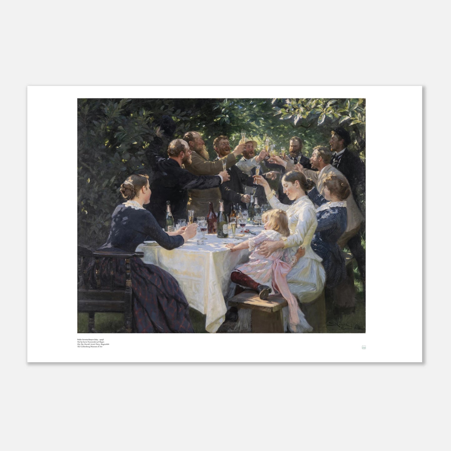 P.S. Krøyer, ‘Hip, Hip, Hurrah! Artists’ Party, Skagen’ (1888) — Danish art poster with summer light and celebration under trees.