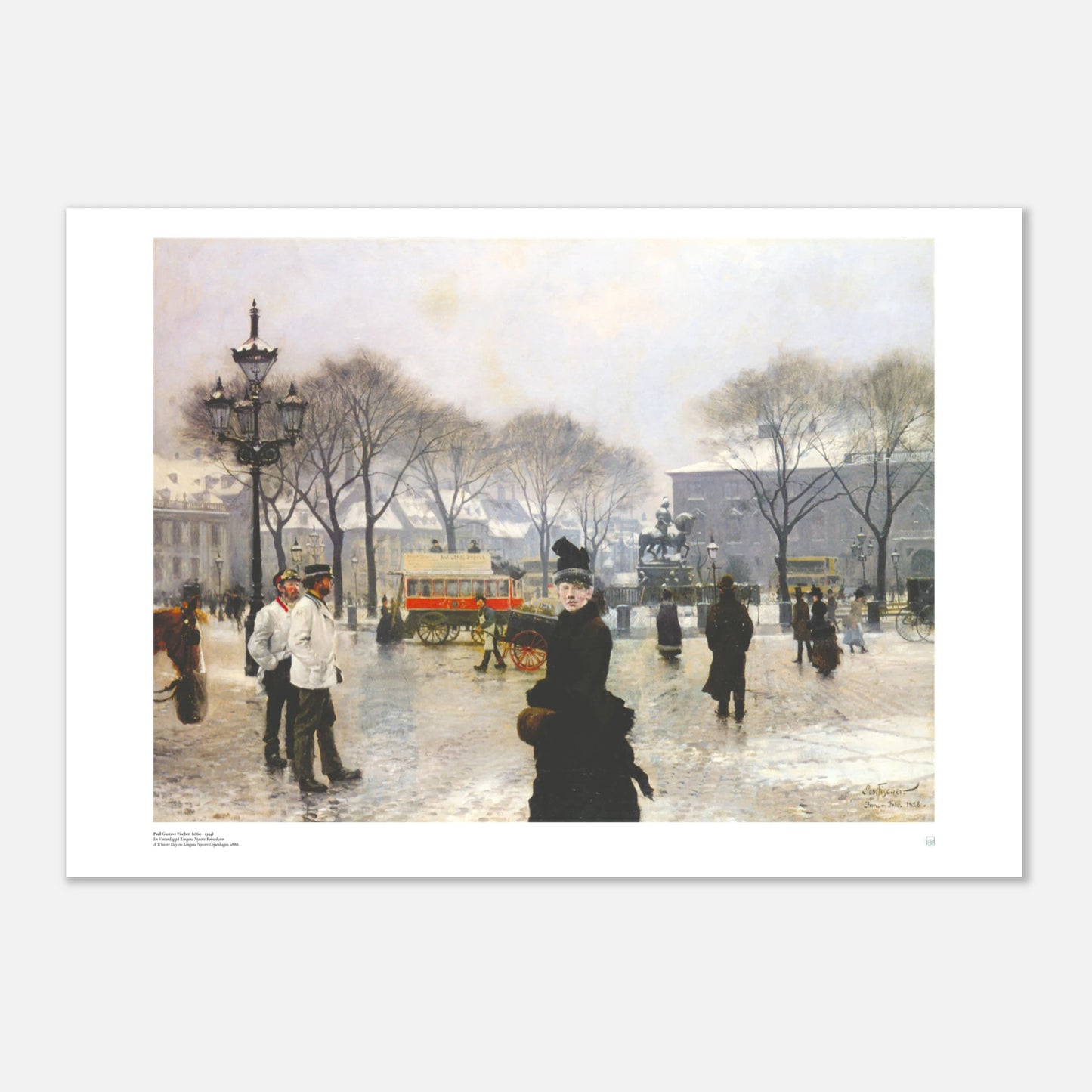Paul Gustave Fischer, ‘A Winter’s Day on Kongens Nytorv, Copenhagen’ (1888) — Danish city poster with crisp winter light and lively street scene.