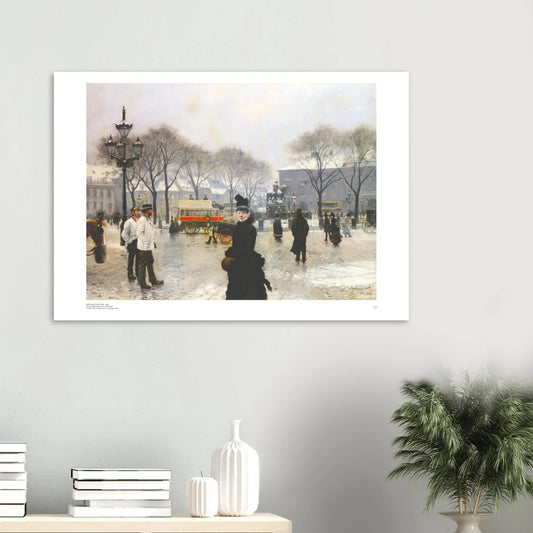 Paul Gustave Fischer, ‘A Winter’s Day on Kongens Nytorv, Copenhagen’ (1888) — Danish city poster with crisp winter light and lively street scene on wall 100x70 40x28