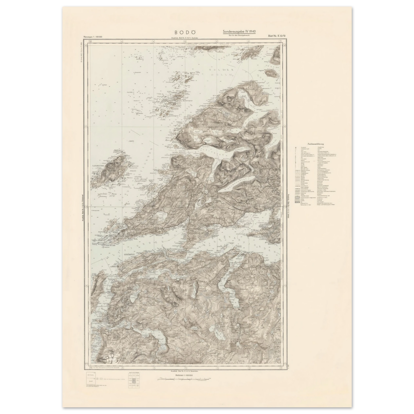 Scandinavian wall art with historic Bodø map
