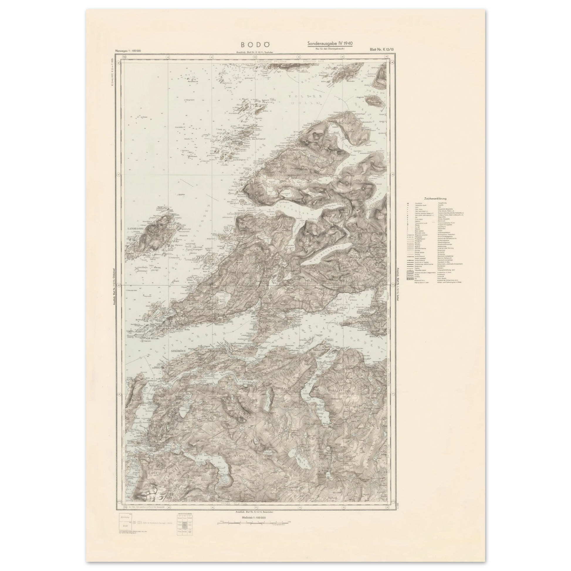 Scandinavian wall art with historic Bodø map