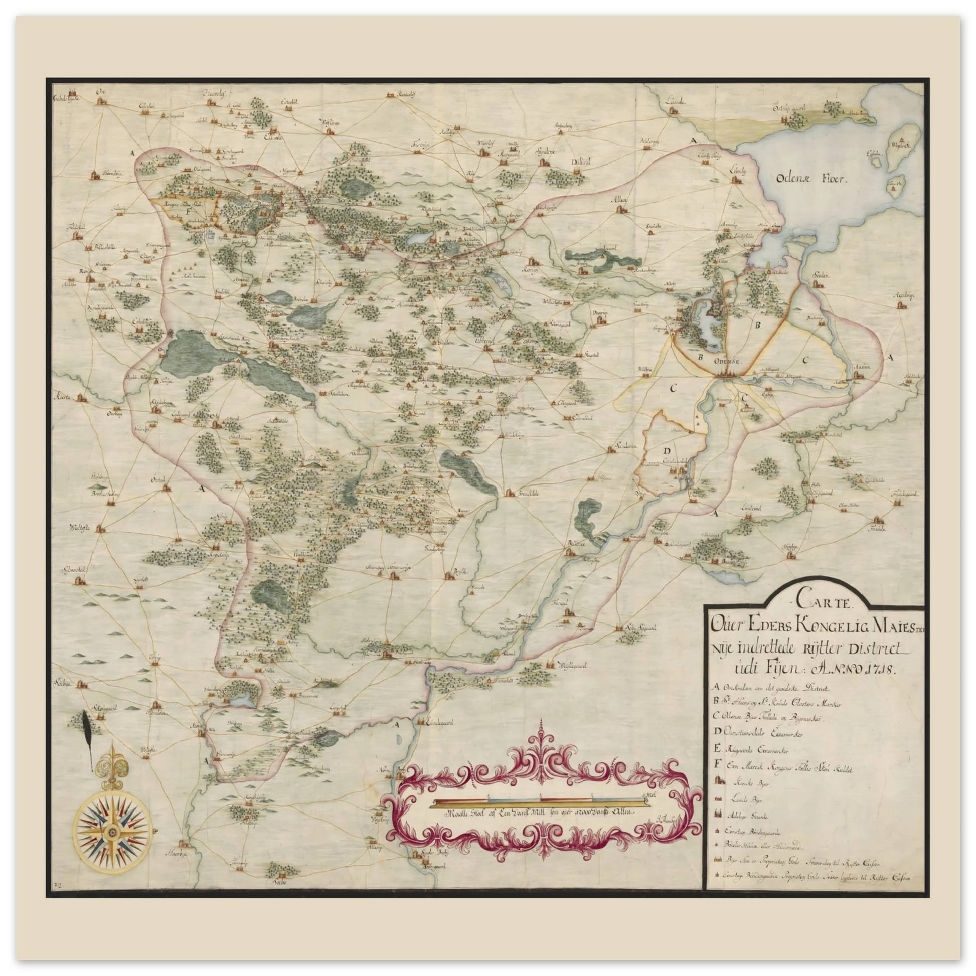 Scandinavian wall art with old map of Funen