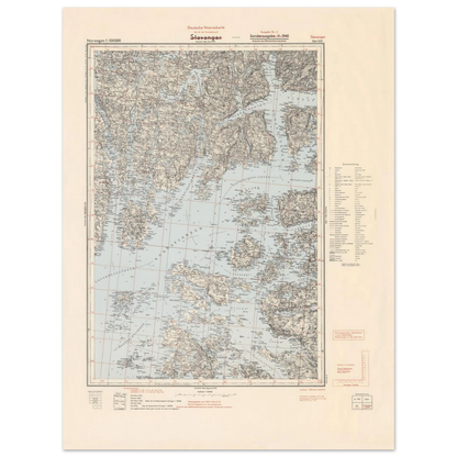 Stavanger 1940 historic Norway map print