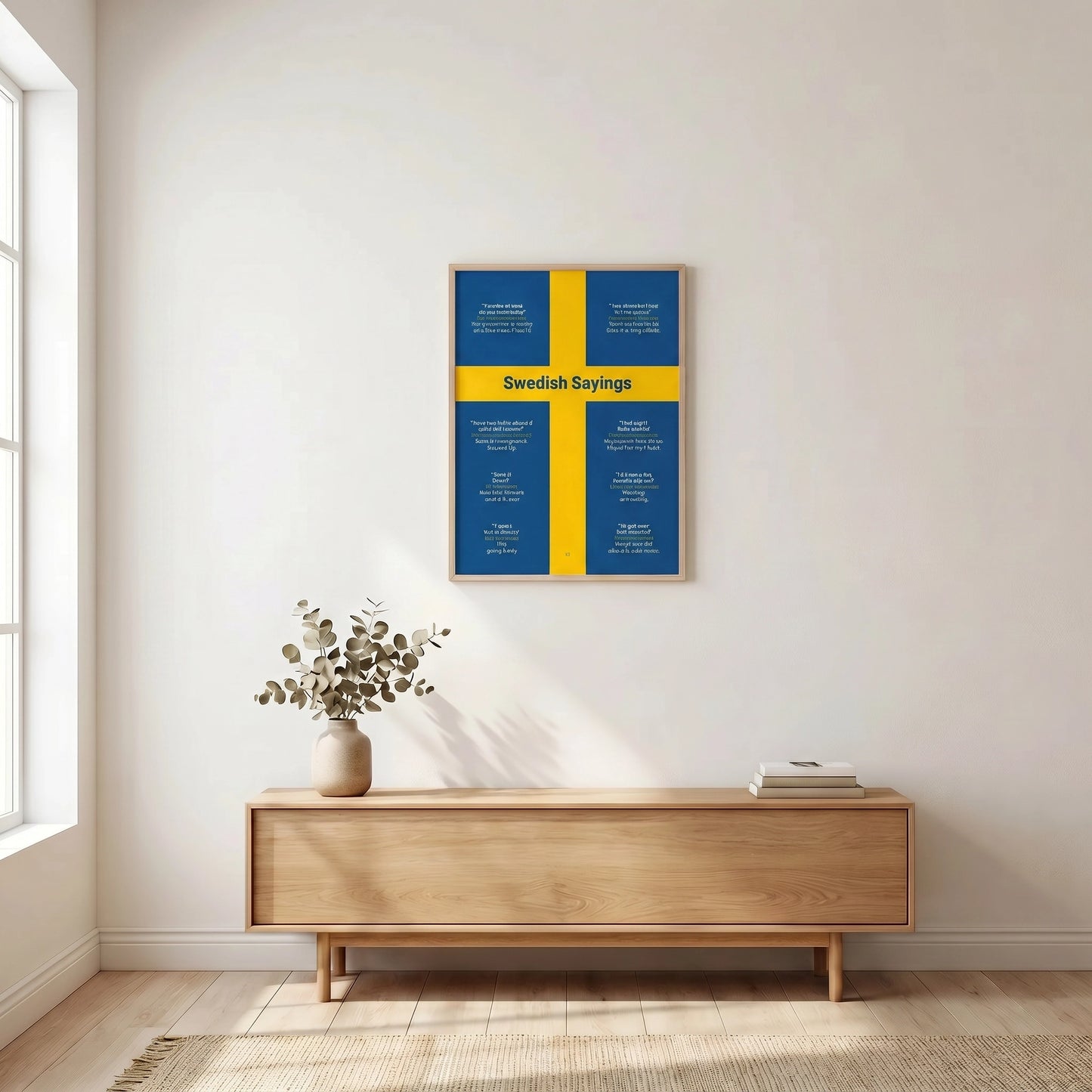 Svenske ordsprog på det svenske flag | Skandinavisk sprog og kulturplakat