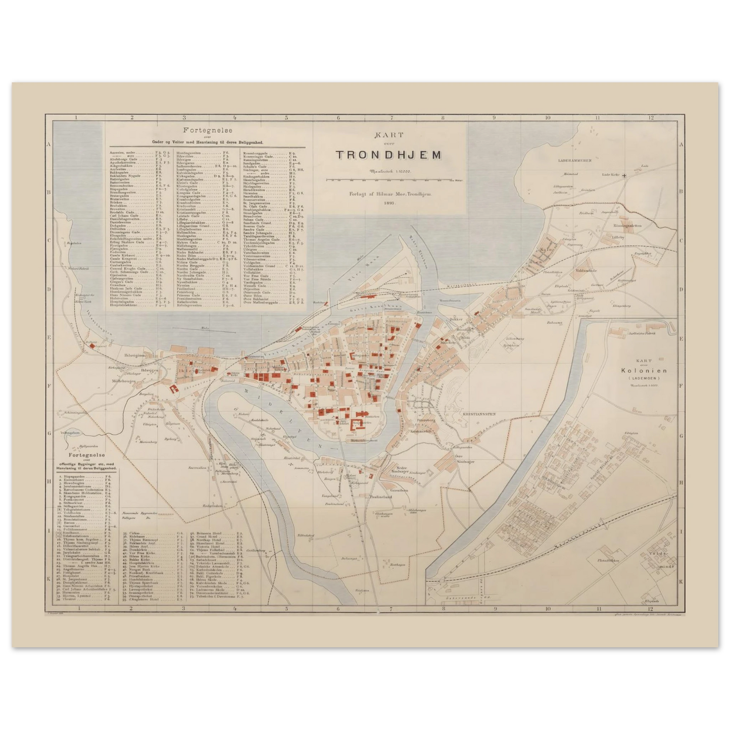 Trondheim map print on wall