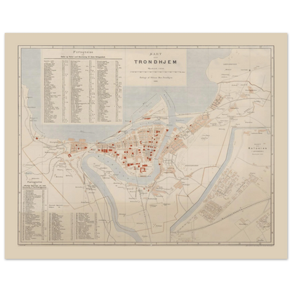 Trondheim map print on wall