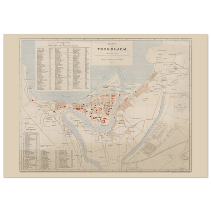 Trondheim map print showing old Trondhjem