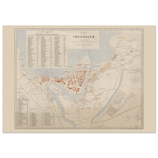 Trondheim map print showing old Trondhjem