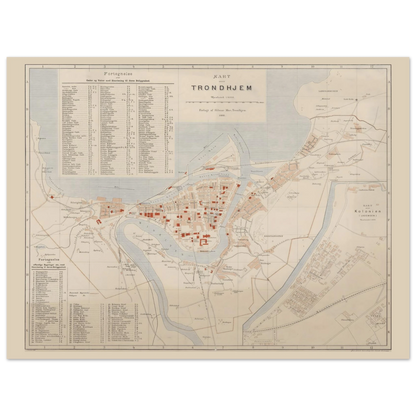 Trondhjem map print with historic city streets